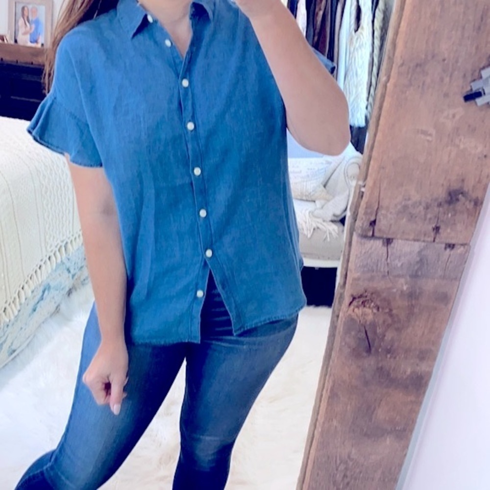 Madewell blue chambray top size small linen blend